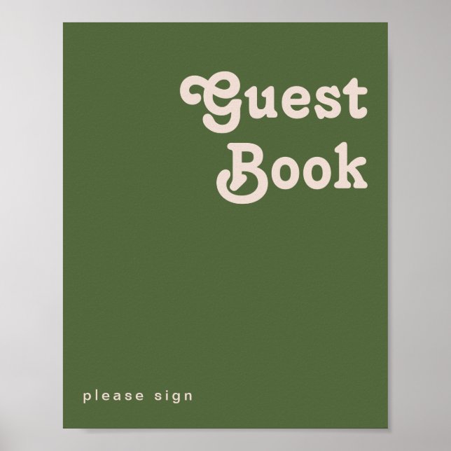 Simple Retro Vibes | Olive Green Guest Book Sign (Front)