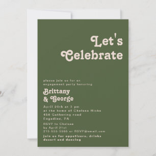Simple Retro Vibes   Olive Green Let's Celebrate Invitation