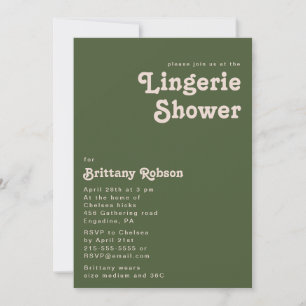 Simple Retro Vibes   Olive Green Lingerie Shower Invitation