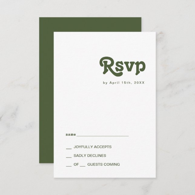 Simple Retro Vibes | Olive Green RSVP Card (Front/Back)