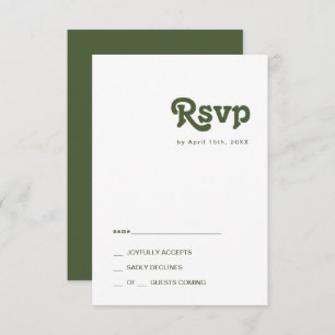 Simple Retro Vibes Olive Green RSVP Card