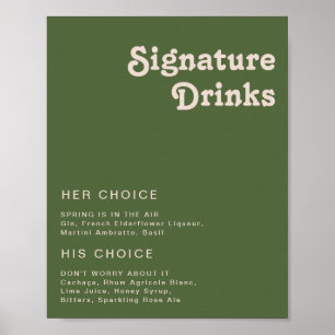 Simple Retro Vibes Olive Green Signature Drinks Poster