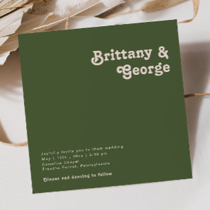 Simple Retro Vibes   Olive Green Square Wedding Invitation
