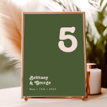 Simple Retro Vibes | Olive Green Table Number<br><div class="desc">This simple retro vibes | olive green table number is perfect for your classic funky vintage earth tones wedding. The design features a minimalist hippie rustic boho font. The neutral southwest desert colour palette and earthy bohemian mid-century lettering combine for a perfect, minimal modern western destination design. Feel free to...</div>