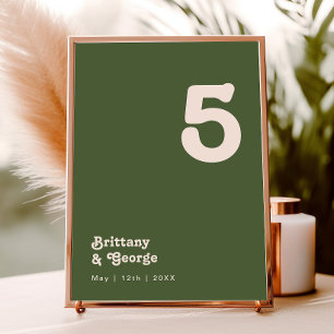 Simple Retro Vibes   Olive Green Table Number