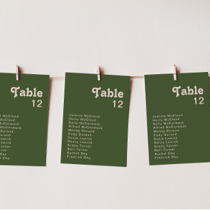 Simple Retro Vibes Olive Green Table Number Chart