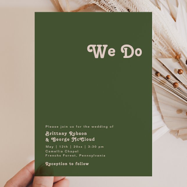 Simple Retro Vibes | Olive Green We Do Wedding Invitation (Creator Uploaded)