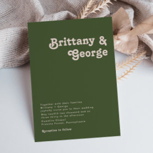 Simple Retro Vibes Olive Green Wedding Invitation