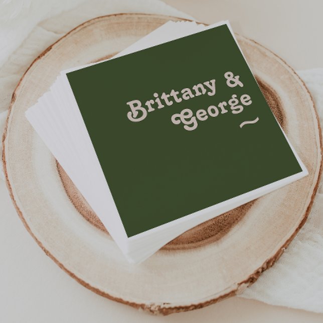 Simple Retro Vibes | Olive Green Wedding Napkins (Creator Uploaded)