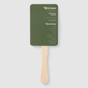 Simple Retro Vibes   Olive Green Wedding Program Hand Fan