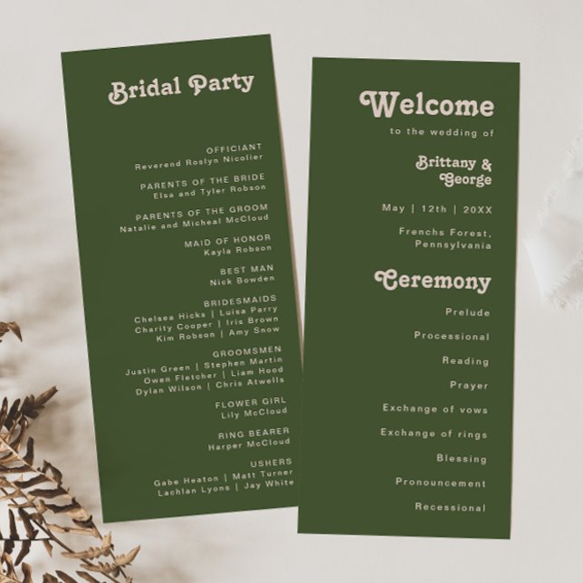 Simple Retro Vibes | Olive Green Wedding Program Programme (Creator Uploaded)
