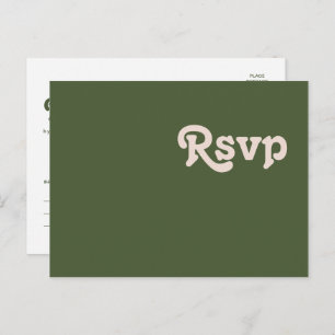 Simple Retro Vibes Olive Green Wedding RSVP Postcard