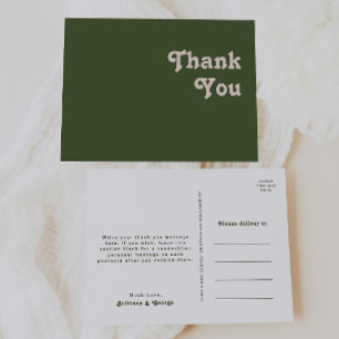 Simple Retro Vibes   Olive Green Wedding Thank You Postcard