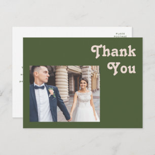 Simple Retro Vibes Olive Green Wedding Thank You Postcard