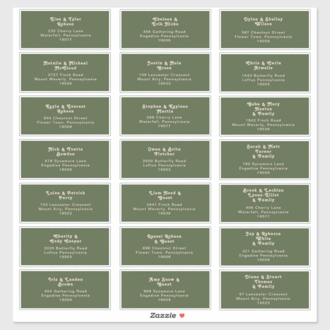 Simple Retro Vibes | Olive Wedding Guest Address (Sheet)