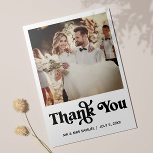 Simple Retro Wedding Thank You Photo Card