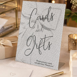 Simple Retro White Bow Cards and Gifts Script Pedestal Sign