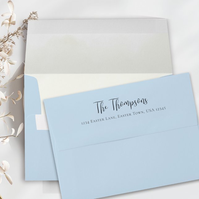 Simple Return Address Pastel Blue Envelope (Simple blue 5x7 envelope with return address on the back flap.)