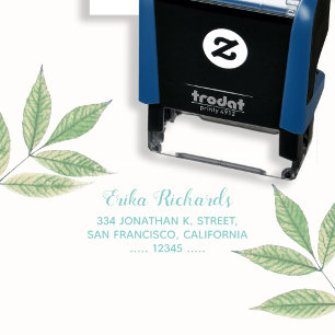 simple return address with cursive name blue self-inking stamp