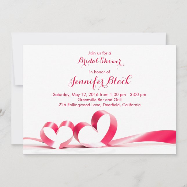 Simple Ribbon Hearts Valentine's Bridal Shower Invitation (Front)