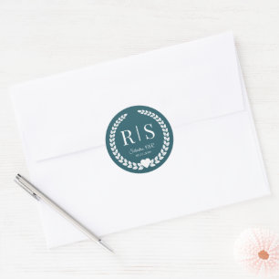 Simple Rich Forest Teal Monogram Classic Round Sticker