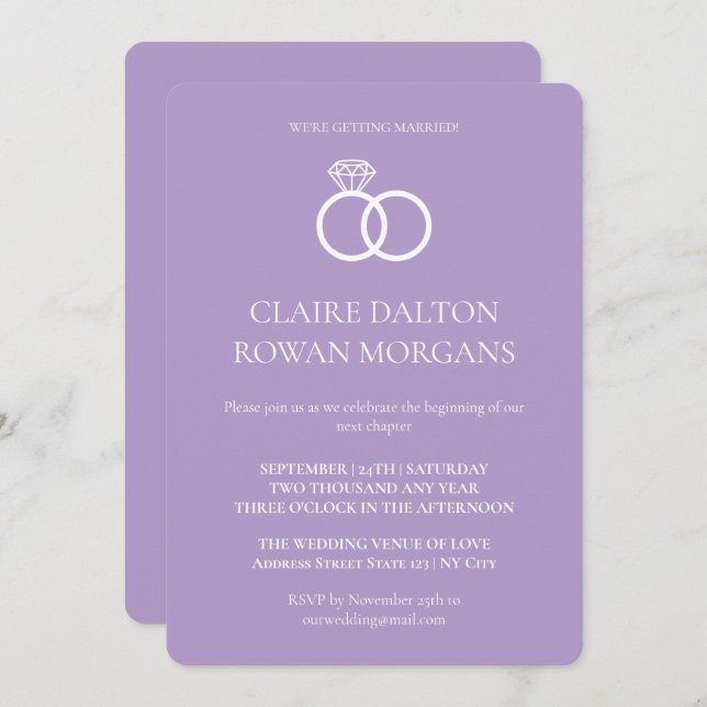 Simple Rings Lilac Wedding Invitation  (Front/Back)