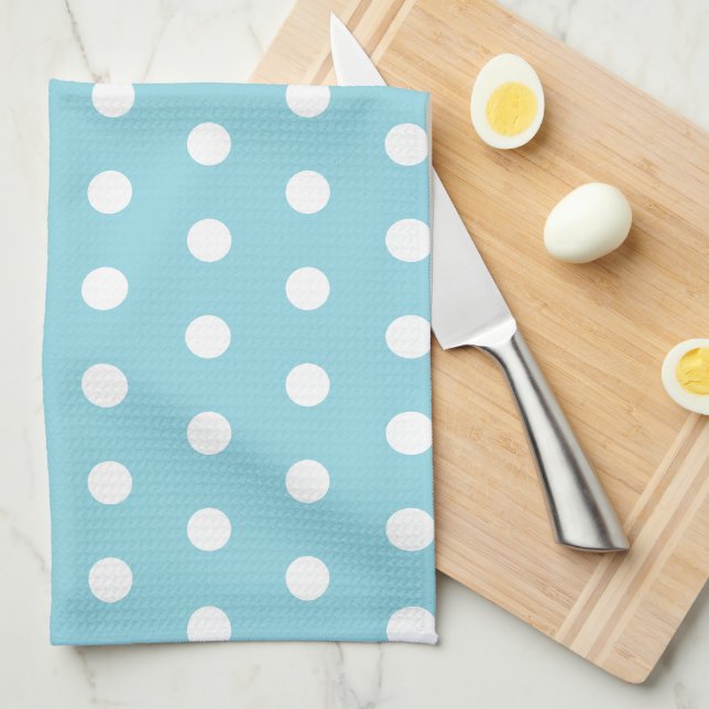 Simple Robin Egg Blue Polka Dots Kitchen Towel (Quarter Fold)