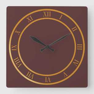 Simple Roman Numeral Brown Background Square Wall Clock