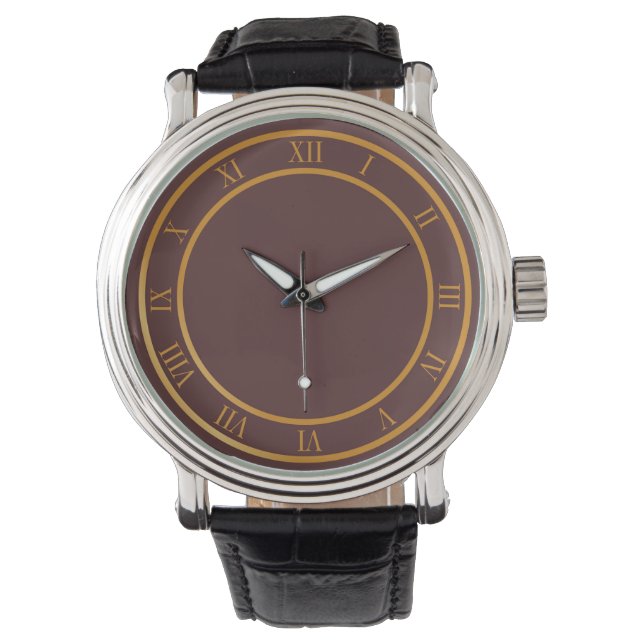 Simple Roman Numeral Brown Background Watch (Front)