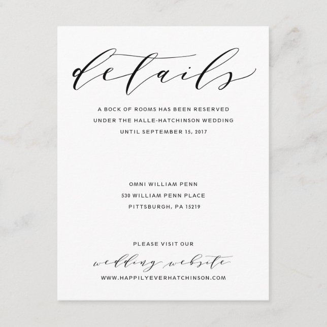 Simple Romance Calligraphy Wedding Details Card (Front)