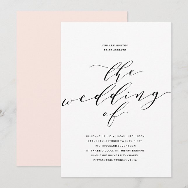 Simple Romance Calligraphy Wedding Invitation (Front/Back)