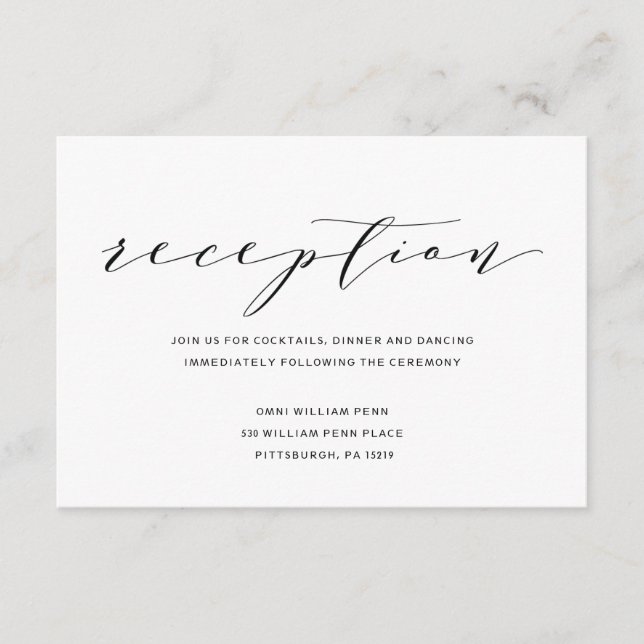 Simple Romance Calligraphy Wedding Reception Card (Front)