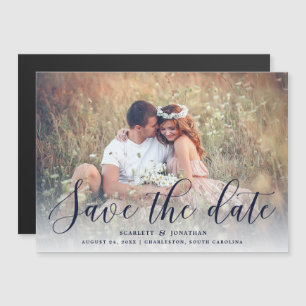 Simple Romance Elegant Photo Save the Date   Navy Magnetic Invitation