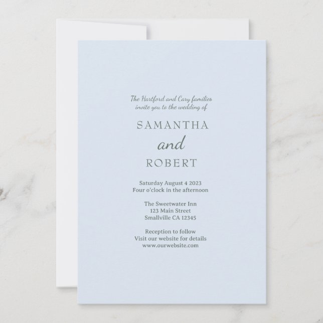 Simple Romantic Blue Green Wedding  Invitation (Front)