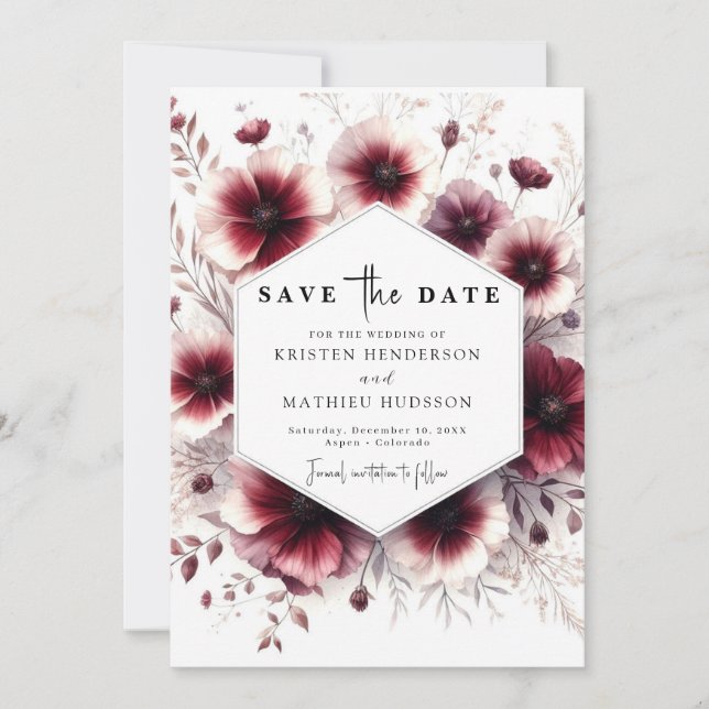 Simple Romantic Burgundy Wedding Save The Date (Front)