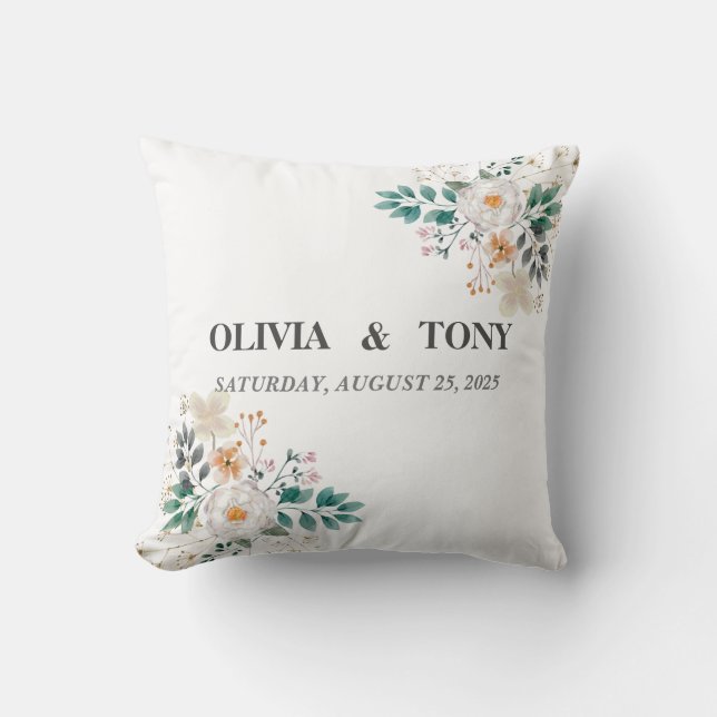  Simple Romantic Floral Wedding Cushion (Front)