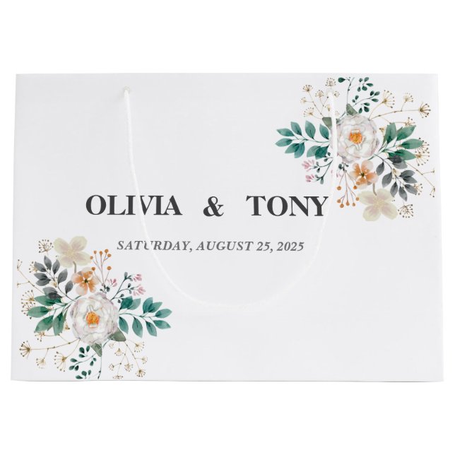  Simple Romantic Floral Wedding Large Gift Bag (Front)