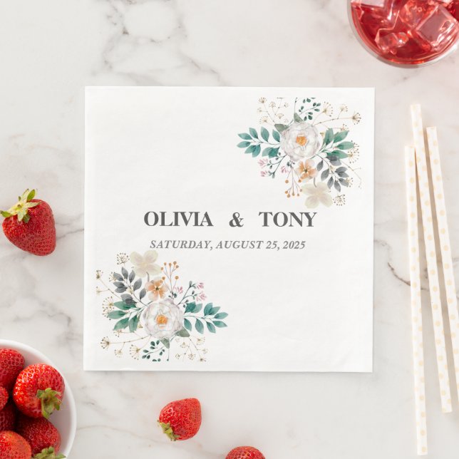  Simple Romantic Floral Wedding personalised  Napkin (Insitu)