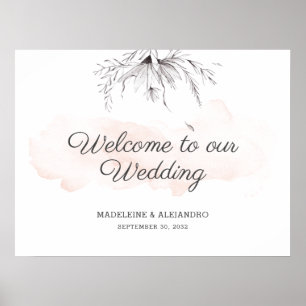 Simple romantic floral wedding welcome sign