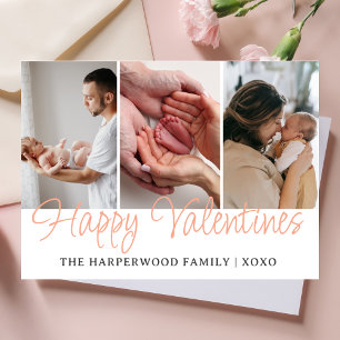 Simple Romantic Love Family Valentines Day 3 Photo Holiday Card