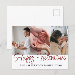 Simple Romantic Love Family Valentines Day 3 Photo Holiday Postcard