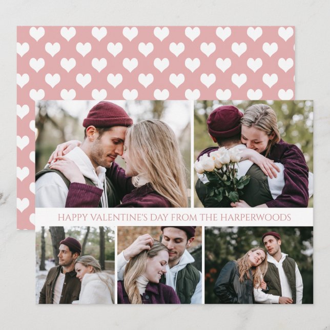 Simple Romantic Love Family valentines day 5 photo Holiday Card (Front/Back)
