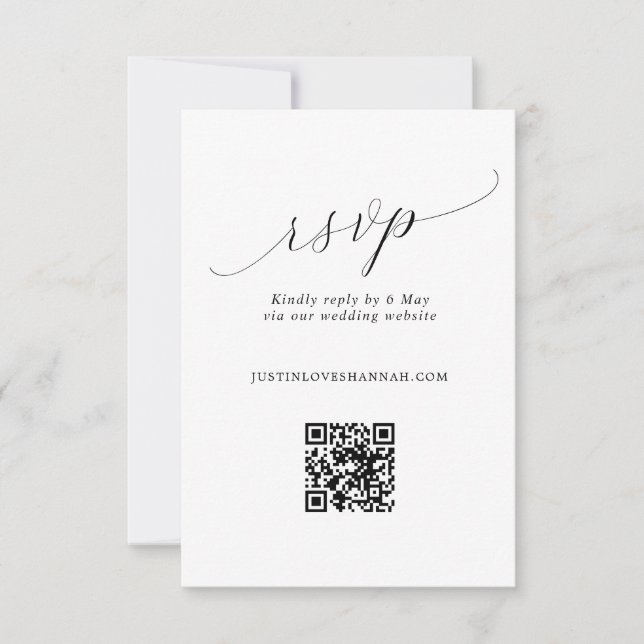 Simple Romantic Script Wedding QR Code RSVP Card (Front)