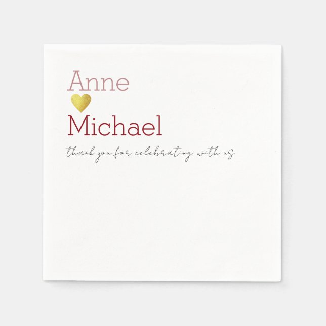 Simple Romantic Wedding Napkins with Name (Front)