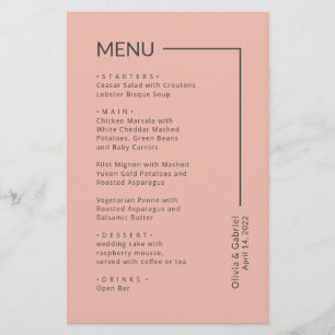 Simple Rose cold Typography minimal wedding menu
