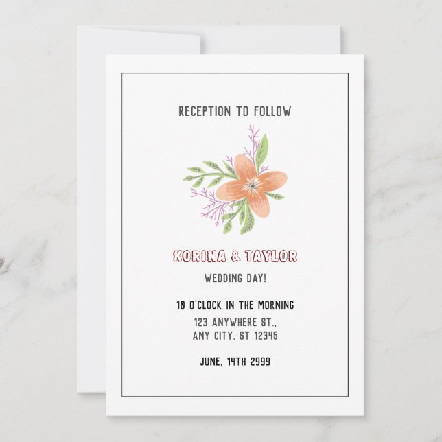 Simple Rose floral White Wedding Invitation (Front)