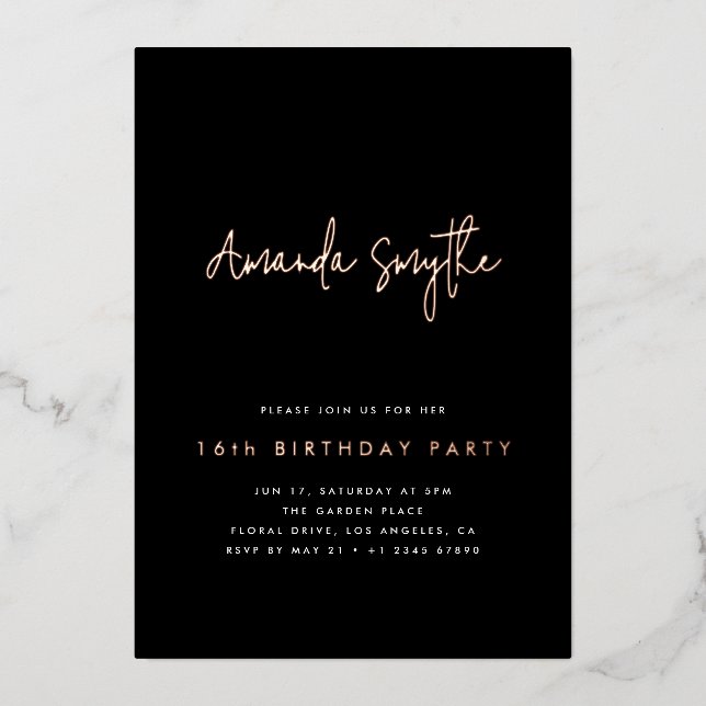 Simple Rose Gold and Black 16th Birthday Party (Front)