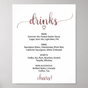 Simple Rose Gold Calligraphy Drink Menu Sign