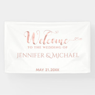 Simple rose gold calligraphy hearts wedding banner