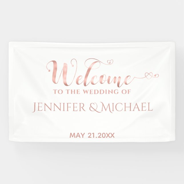Simple rose gold calligraphy hearts wedding banner (Horizontal)